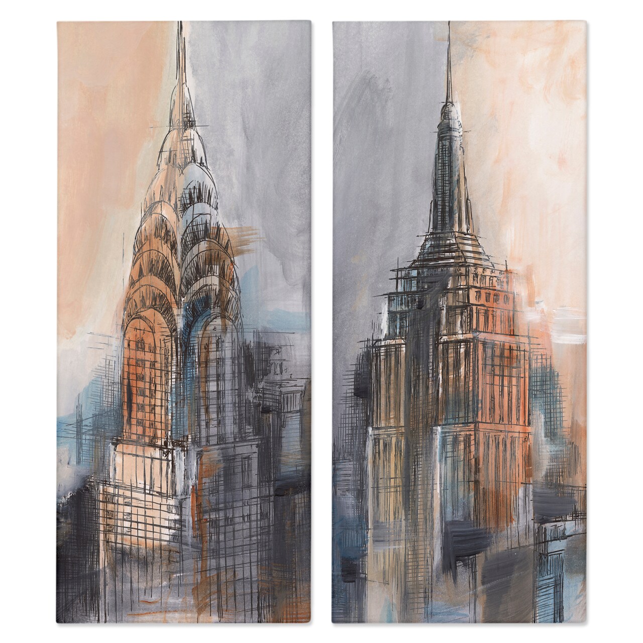 Stupell Industries City Architecture Sketches 2pc Canvas Wall Art Set Design by Ethan Harper